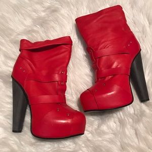 Versace Red Slouch Platform Booties